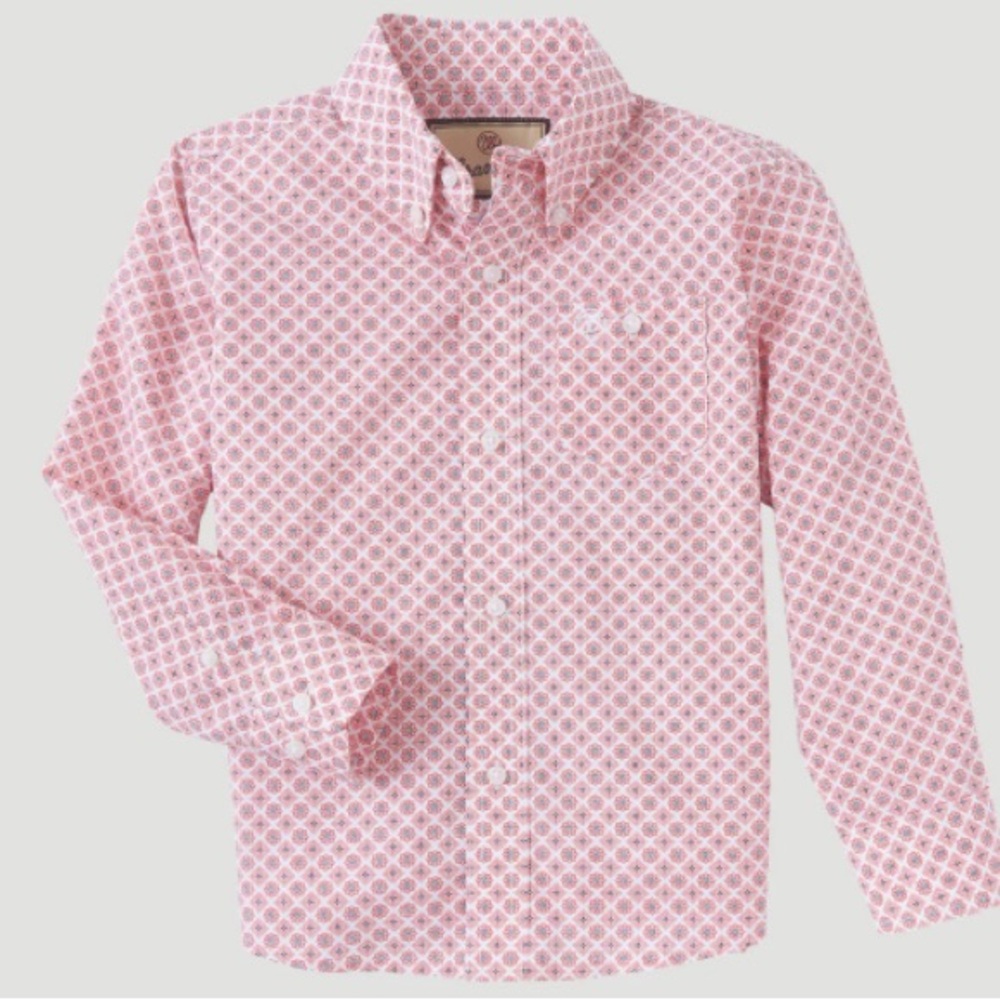 WRANGLER- BOY'S XL CLASSIC BUTTON-DOWN PRINT SHIRT IN ORANGE DIAMOND